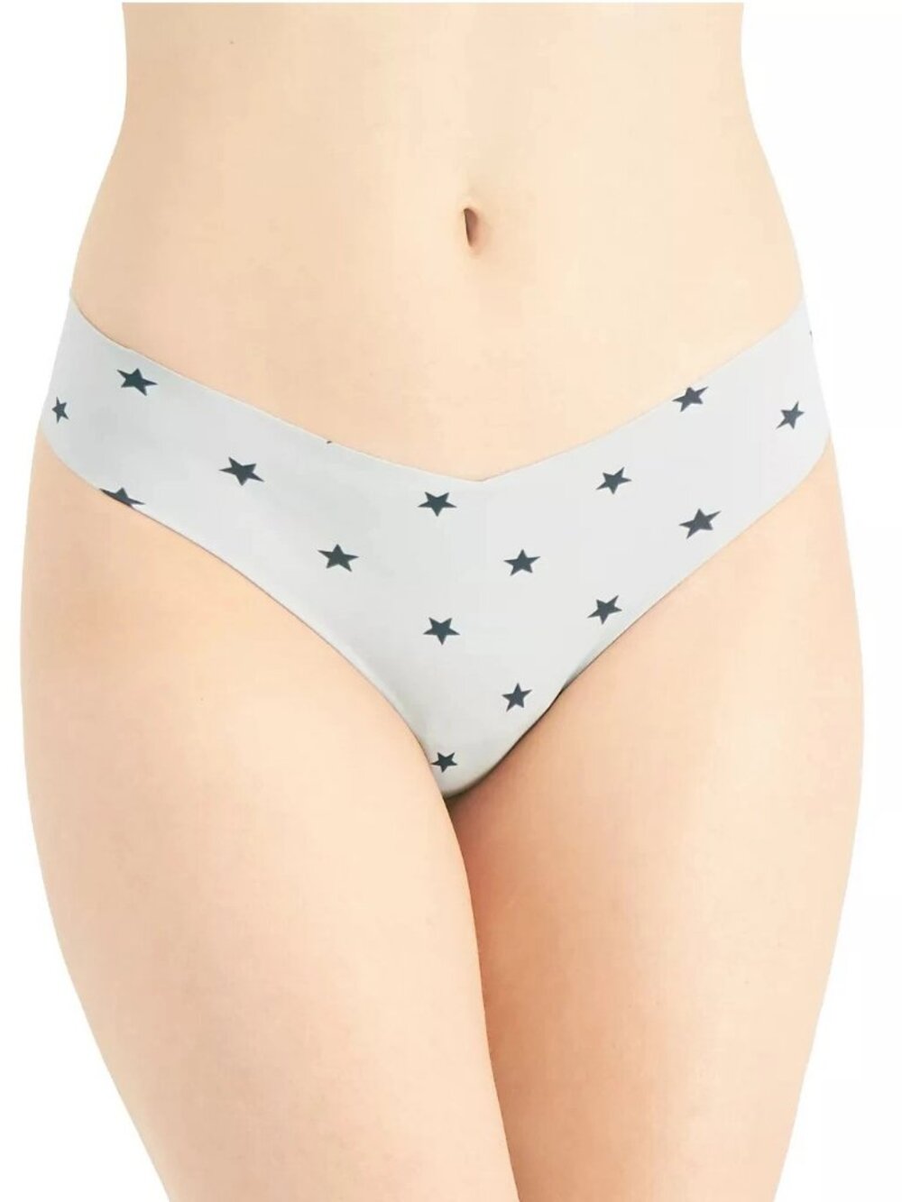 Jenni Women's No-Show Thong Panty Underwear, Gray With Blue Stars